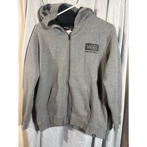 Old school Vans “Off The Wall” Gray Zip-Up Hoodie | Checkerboard Hood Graphic |